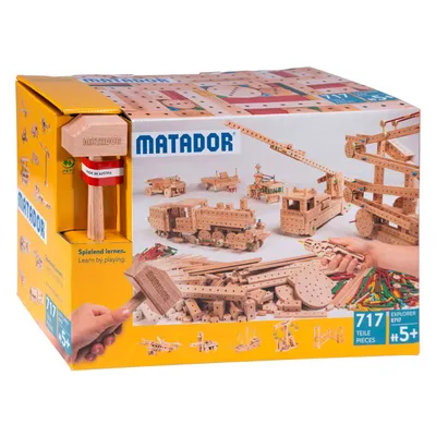 Produktbild von Matador Kinder Baukasten ab 5 Jahren 717-tlg. - Spannendes Holz Konstruktionsspielzeug zur Schulung von Kreativität und Feinmotorik, Bauspielzeug