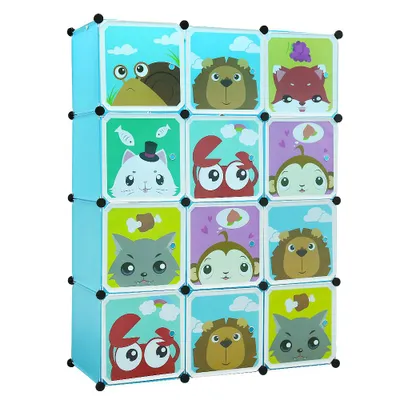 Produktbild von Kunststoff Kleiderschrank Kinder Kleiderschrank DIY Baukastensystem mit 12 Türen Blau
