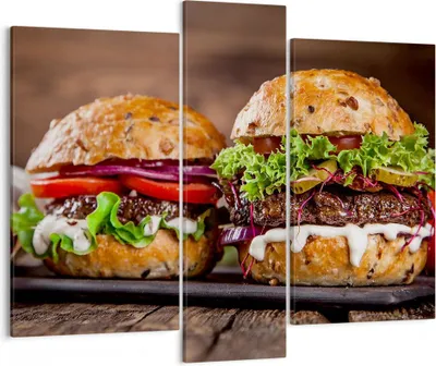Produktbild von Bild auf Leinwand - Leinwandbild - Amerikaner Hamburger Essen Barbecue - 95x80cm - Wand Bild - Wanddeko - Leinwanddruck - Bilder - Kunstdruck - Leinwand bilder - Wandkunst - CB95x80-2869