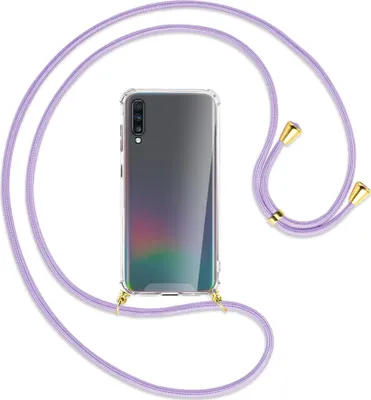 Produktbild von Handykette Backcover-Schutzhülle mit Band (Metall goldfarben) für Samsung Galaxy A70 - violett