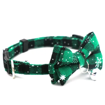 Produktbild von Heikoeco® Katzenhalsband mit Sicherheitsverschluss, Weihnachtskariertes Design, weich und bequem, ideal für Katzen und kleine Haustiere, handgefertigt