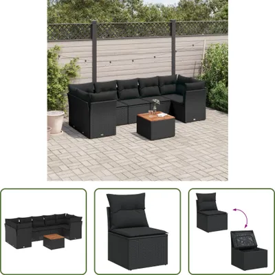 Produktbild von The Living Store 8-tlg. Garten-Sofagarnitur mit Kissen Schwarz Poly Rattan