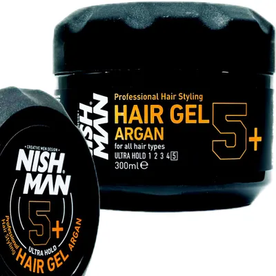 Zdjęcie produktu dla Nishman - 5+ Hair Gel Gum Effect, Argan - Żel Do Włosów Z Efektem Gumy 300 ml