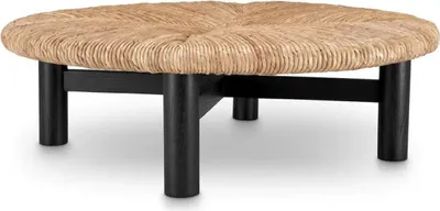 Produktbild von Casa Padrino Luxus Couchtisch Naturfarben / Schwarz Ø 100 x H. 30,5 cm - Runder Wohnzimmertisch - Wohnzimmer Möbel - Luxus Möbel - Luxus Einrichtung