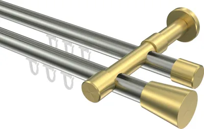 Produktbild von Interdeco Innenlaufstange / Gardinenstange mit Innenlauf Edelstahl-Optik / Messing-Optik, Typ Prestige Sitra (Konus), 20 mm Ø 2-läufig, 220 cm