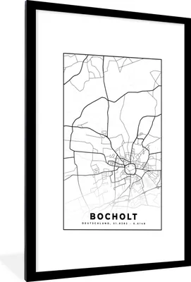 Produktbild von MuchoWow® Gerahmtes Poster Karte - Bocholt - Karte - Stadtplan 60x90 cm - Poster mit Schwarzem Bilderrahmen Wandposter Rahmen Foto Bilder - Dekoration - Wandposter Wohnzimmer - Hochwertig