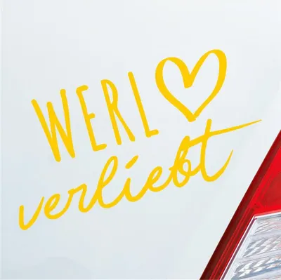 Produktbild von Auto Aufkleber Werl verliebt Herz Stadt Heimat Liebe Car 19x10 cm Gelb Sticker Heckscheibenaufkleber