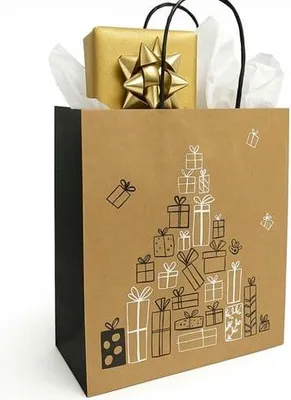 Zdjęcie produktu dla Torba świąteczna z papieru KRAFT 180x80x220mm PREZENTY