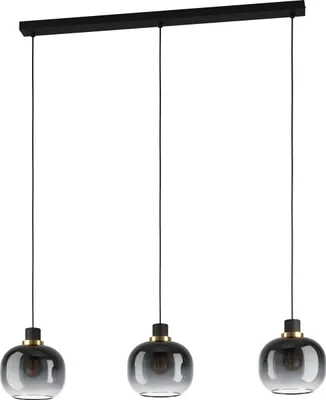 Produktbild von EGLO Hängelampe Oilella, 3-flammige Pendelleuchte Rauchglas über Esstisch, Deckenlampe hängend aus Metall mit Glas-Kugel, Kugellampe mit E27, L 95 cm