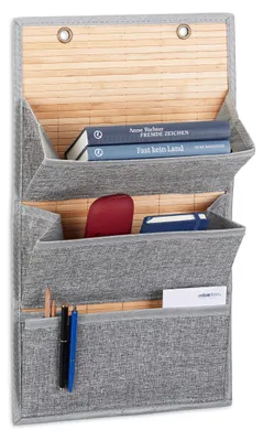 Wandorganizer mit 3 Fächern, Bambus/Stoff, 58x34x15 cm, grau