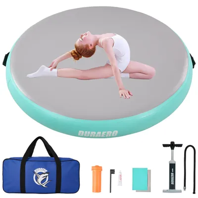 Produktbild von Tumbling Matten Air Matte Track aufblasbar Gymnastikmatte Turnmatte mit Luftpumpe für Zuhause, Taumel, Turnhalle,Grün, Rund, Durchmesser 140x20 cm