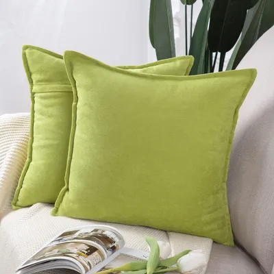 Produktbild von Set mit 2 dekorativen Chenille-Kissenbezügen, weiche Zierkissenbezüge für Sofa und Schlafzimmer, grün, quadratisch, 45 x 45 cm