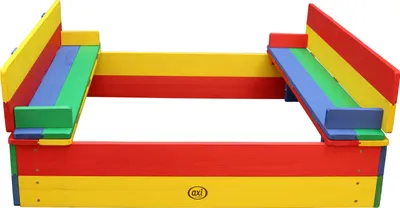 Produktbild von AXI Sandkasten Ella aus Holz mit Deckel | Sand Kasten mit Sitzbank & Abdeckung für Kinder in bunten Farben | 100 x 95 cm