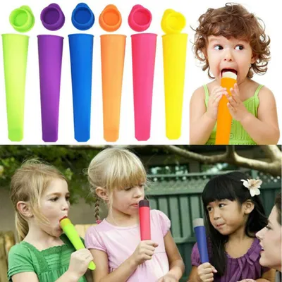 Produktbild von 6 Stücke Silikon Eisform Stieleisformen Eisformen Eistüten Eisförmchen Wassereis 15.5CM