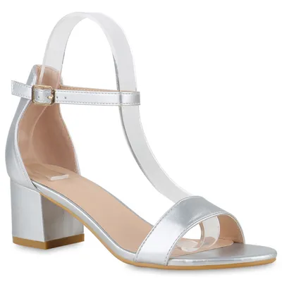 Produktbild von VAN HILL Damen Klassische Sandaletten Blockabsatz Schuhe 840130, Farbe: Silber, Größe: 40