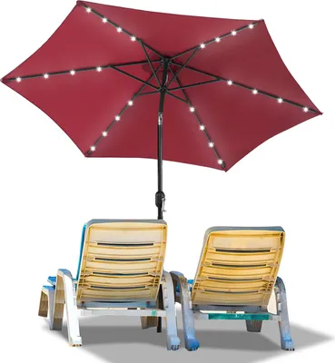 Image de Aopunly Ø2.7m Parasol Parasol UV40+ Parasol solaire de jardin LED 4 couleurs avec manivelle,Rouge