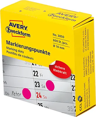 Produktbild von Avery Zweckform Avery 3850 - Magenta - Rund - Dauerhaft - Papier - 1 cm - 800 Stück(e)