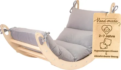 Produktbild von WoodsCraft - Kletterbogen mit Hypoallergen Kissen - Holz Klettergerüst Indoor - Holzwippe, Bogenwippe, Wippe - Montessori Kletterspielzeug