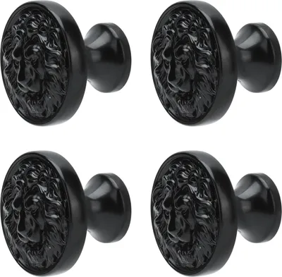 Image de 4Set T?te de Lion en alliage de zinc T��r Poign�e moderne antique Tiroir fixe circulaire Boucle monotrou Main399 Noir