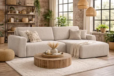 Produktbild von Kaiser Möbel Ecksofa mit Schlaffunktion und Bettkasten, Ariel L-Form moderne Cord Sofa, Stoff Poso, Beige, Rechts
