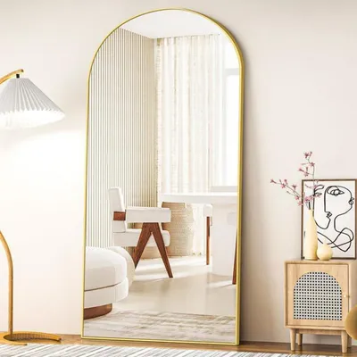Produktbild von Ganzkörperspiegel Bogen 192x85 cm Standspiegel mit Goldrahmen zum Stehen, Anlehnen oder Hängen Bodenspiegel für Schlafzimmer Wohnzimmer