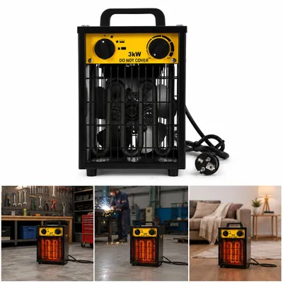 Obrázek produktu pro Elektrický topný ventilátor ISOISL, 3000 W, 3 stupně, termostat do 105 °C, vhodný pro místnosti do cca 30 m², černý a žlutý, Obrázek vytvořený pomocí AI