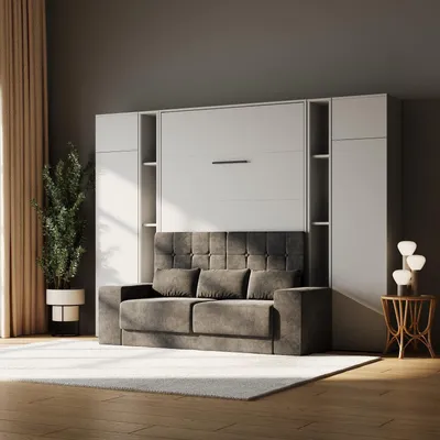 Produktbild von SMARTBett SET Schrankbett M1 160x200 inkl. Regale & Hochschränke und SOFA Perlgrau