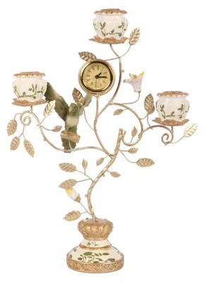 Image de Support-bougie en forme de perroquet avec horloge, 32 cm, vert, en résine