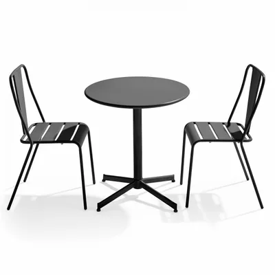 Produktbild von Set und Runder Gartentisch 2 Bistro-Gartenstühle in Grau - Oviala Palavas