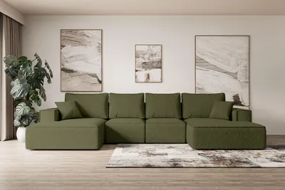 Produktbild von ALTDECOR Ecksofa mit Schlaffunktion und Bettkasten - Corner Sofa Eckcouch Couch U-Form universal, links/rechts angeordnet Schlafcouch Ausziehbar Wohnlandschaft SIERRA-U-S - 349x161x87 cm Grün