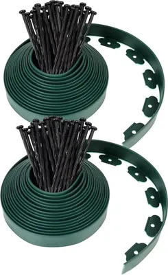 Produktbild von Rasenkante - Flexible Beetumrandung - Länge 20 m (2×10 m) - Höhe 5 cm - PE-Kunststoff, PVC-beschichtet, Wasserdicht - Mit 100 Erdankern + 1 Paar Handschuhen - Hellgrau