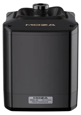 A studio shot of a black Moza Racing AB9 FFB Basis Flugbasis.