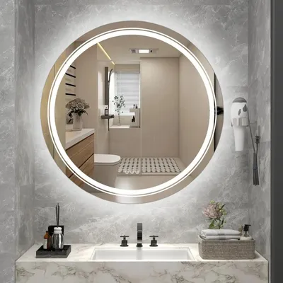 Image de Miroir de salle de bain DOVER 80x80cm argenté avec éclairage LED