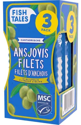 Produktbild von Fish Tales Ansjovisfilets in Olijfolie, 3 x 45g, Hochwertige Sardellenfilets