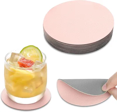 Image de Sous-verres en cuir - Lot de 15 - Sous-verres pour l'extérieur - Sets de sous-verres antidérapants pour café, bière, mugs, verres à vin, bouteilles, pour la maison et le bar - Couleur : noir et gris