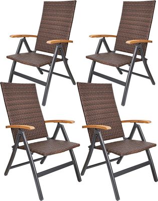 BRUBAKER 4er Set Polyrattan Gartenstuhl Modena - Hochlehner aus Metall und Poly Rattan klappbar - 7-Fach verstellbare Rückenlehne - wetterfester Faltstuhl/Klappstuhl - Braun Grau