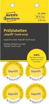 Obrázok produktu pre 80x kontrolné odznaky testované 2018-2023 30 mm žltý vinyl