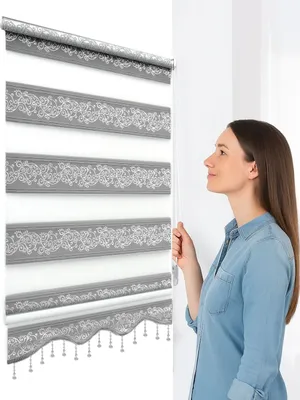 Produktbild von Doppelrollo ohne Bohren Klemmfix Rollos Grau Silber Zebra Rollo Jalousien Perlen 60 cm-200 cm