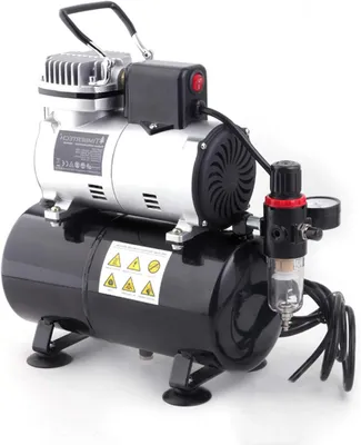 Obrázek produktu pro Kompresor pro airbrush – bezolejový – objem nádržky 3 litry – tichý provoz – průtok vzduchu 20-23 litrů za minutu – chladicí ventilátor