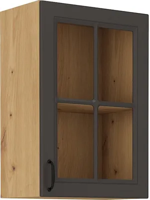 Image de Armoire supérieure vitrée SOPHIA – largeur 40 cm, gris foncé / chêne artisan