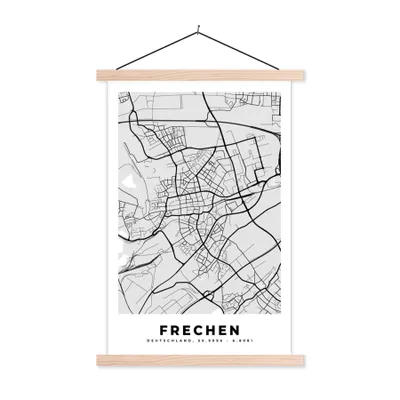 Produktbild von MuchoWow® Textilposter Stadtplan - Karte - Deutschland - Frechen 120x180 cm mit holzfarbenen Rahmen - Textil-Plakat