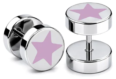 Produktbild von 1 Paar Fake Plugs mit Stern Edelstahl Ohrstecker zum Schrauben Tunnel-Look - rosa