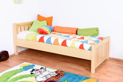 Produktbild von Bettrahmen für Kinder / Kinderbett 80 x 200 cm | Massivholz: Kiefer | Natur Lackiert