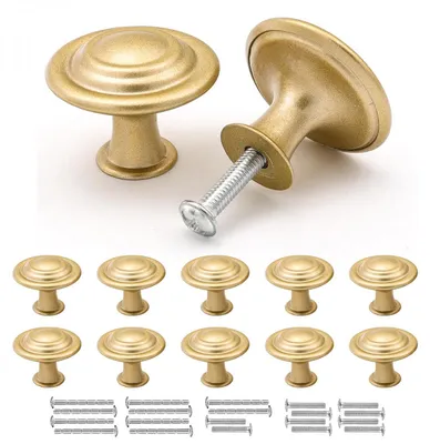 Produktbild von Möbelknöpfe in Mattgold, Vintage-Möbelgriffe, 10 Stück Schubladenknöpfe aus Zinklegierung, 30-mm-Türknöpfe für Schränke und Kommoden