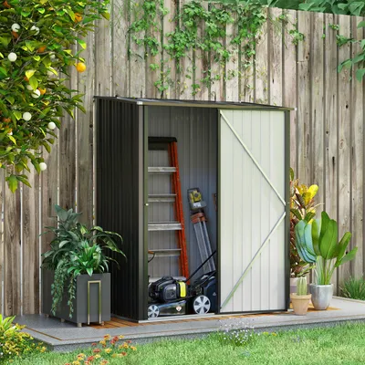 Image de Abri de jardin, abri à outils verrouillable avec toit en appentis en acier galvanisé, résistant aux intempéries, 161,5 x 94,5 x 196 cm, noir