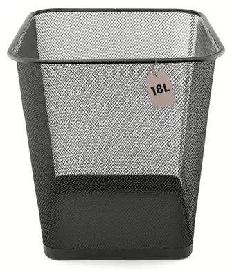 Productafbeelding van Detectalia metalen prullenbak, 18 liter, zwart, 27 x 27 x 30 cm. Geschikt voor kantoor