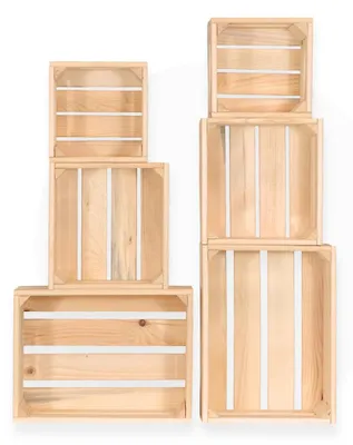 Holzkisten-Set, 6 Stück, 3 Größen, stapelbar, FSC-Holz, Natur