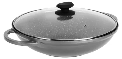 Wok aus Aluminium Ø 32 cm, antihaftbeschichtet, mit Glasdeckel