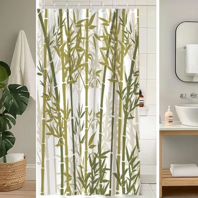 Imagen del producto de Cortina de ducha con diseño de bambú, 120 x 200 cm, antimoho, para el baño