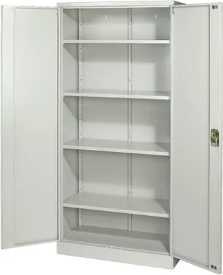 Productafbeelding van Archiefkast, metaal, 92 x 42 x 195 cm, afsluitbaar, met 2 deuren, 4 planken, slot met sleutel, grijs